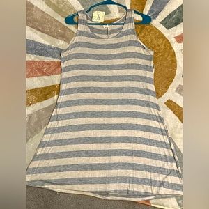 Gray and beige striped scoop neck tank dress, mini/midi NWT size L